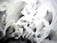 Pencil on paper sketch entitled 'spooked'